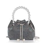 DOSYSO Rhinestone Bucket Bag Mini Evening Pearl Handle Handbags Clutch For Women Drawstring Crossbody Sling Bags with Chain Strap Stylish Potli Bags Ladies Purse for Party Wedding Bling (Multicolor)