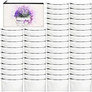 Legigo 50 Pack Blank DIY Craft Bags - Canvas Pencil Case & Makeup Bags - White Canvas Pouch - Multi-Purpose Travel Toiletry Bag - Zipper Bags (8.3 5 Inch)
