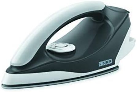 Usha Aurora 1000Watt Dry Iron with Innovative Tail Light Indicator | Single Coat Black Non Stick Soleplate for Longer Durability | Overheat Safety Shutoff | 2 Years Warranty | (Grey & White)