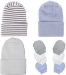 Baby Caps and Mittens Newborn Hospital Beanie Hats No Scratch Gloves Soft Babies Gift Set for Boys Girls, Style 5, One size