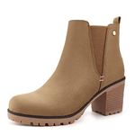 JABASIC Women Classic Suede Chelsea Boots with Block Heel Slip-On Ankle Booties (8.5 JA,Lt.Brown)