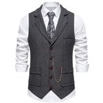 maxToonrain Classic Mens Tweed Suit Vest Casual Sleeveless Jacket Herringbone Waistcoat for Tuxedos (Classic Black, Medium