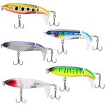 OriGlam 5pcs Whoppers Plopper Fishing Lures Set Bass Lures, Artificial Hard Bait Swimbaits Whopper Plopper Hard Topwater Lure with Floating Rotating Tail Hooks