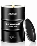 M&SENSE Leather Night Scented Candle, 320g Organic Soy Wax, Up to 70 Hours Burn Time, Subtle Woody Home Fragrance Candle, Luxury Gift for Men and Husband, Gentle Aromatherapy and Stress Relief