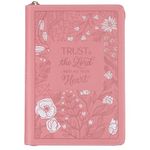 Christian Art Gifts Pink Vegan Leather Zipped Journal, Inspirational Women's Notebook Trust in the Lord Scripture, Flexible Cover, 336 Ruled Pages, Ribbon Bookmark, Proverbs 3:5-6 Bible Verse