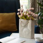 Glimpse Homes Crinkled Paper Bag Vase | Ceramic Flower Vase | Living Room Decor | 8 inch (Ivory White)