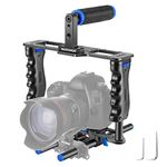 Neewer Aluminum Alloy Camera Video Cage Film Movie Making Kit, with Top Handle, Dual Hand Grip, Two 15mm Rods, Compatible with Canon, Sony, Fujifilm, and Nikon DSLR Camera and Camcorder (Black + Blue)