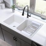 LIPKA Quartz Kitchen Sink (45" x 20" x 9") Crystal White Double Bowl Sink| Stone Sink for Kitchen with Waste Pipe, Sink Coupling, Vegetable Basket| Modern Granite Kitchen Sink