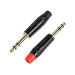 YACSEJAO TRS 1/4" Audio Plug 2Pack 6.35mm Male Stereo Audio Plug 1/4 inch Solder Type Stereo Plug for DJ Mixer Speaker Guitar Cables Phono Patch Cable(Straight)