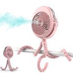 COMLIFE Misting Baby Stroller Fan, 270° & 360° Pivoting Portable Fan, Battery Operated USB Fan, Handheld Misting Fan, with Flexible Tripod Clip on Car Seat Crib Bike Treadmill Bunk Bed (Pink)