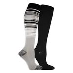 Dr. Scholl's Women's Graduated Compression Knee High Socks-Comfort and Fatigue Relief, Black Solid/Gray Stripe (2 Pairs), 4-10