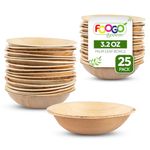 FOOGO Green 25 Disposable Palm Leaf Mini Bowls, 4" (10cm) Round, 90ml (3oz), Mini Ketchup pots, Sauces & Dips, Eco Friendly Home Compostable, Like Wooden Bowl, Bamboo Bowls, Paper Bowl