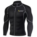 Men Sweat Neoprene Weight Loss Sauna Suit Workout Shirt Body Shaper Fitness Jacket Gym Top Clothes Shapewear Long Sleeve (Black, L)