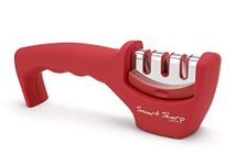 Lantana Smart Sharp Knife Sharpener - Professional 3 Stage Manual Sharpener for Sharpening Kitchen Knives - Ceramic Stone, Tungsten Carbide Plates, Diamond rods. Ergonomic Design, Red/Chrome Finish