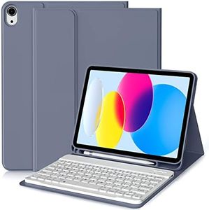 aoub for iPad 10th Generation Case with Keyboard 10.9 inch 2022, Detachable Bluetooth Keyboard, Smart Stand Folio Keyboard Cover with Pencil Holder for iPad 10th Gen, Purple Gray