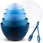 LUXEAR 14 Pcs Mixing Bowls with Lids, Plastic Nested Bowl Set Includes 6 Prep Bowls, 6 Lids, 2 Cooking Spoons(Can Convert into Tongs), Microwave Dishwasher Safe for Mixing Serving Baking Storing