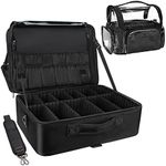 Relavel Extra Large Makeup Case Travel Makeup Train Case Professional Makeup Artist Bag Portable Nail Organizer Box Art Supply Case with Adjustable Dividers and Shoulder Straps, pro black and clear