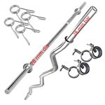 Gyming World� ( 3 feet Straight + 3 Feet Zigzag ) 28 mm Solid Barbell | Standard Weight Lifting Bar | with 8 Locks
