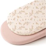 Konssy 2 Pack Muslin Fitted Bassinet Sheets for Baby Girl Boy, Soft Breathable Baby Bassinet Sheets Fit for Baby Bassinets, Cradle, Moses Basket Oval Rectangle Pad/Mattress (Floral, Pink)