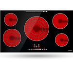 Electric Cooktop 36 Inch, ECOTOUCH Built-in Electric Cooktop 5 Burner Stove Top, 36" Radiant Electric Cooktop Stovetop with Kid Safety Lock, Timer, 9 Heating Level, 9600W, 220-240V for Hard Wire