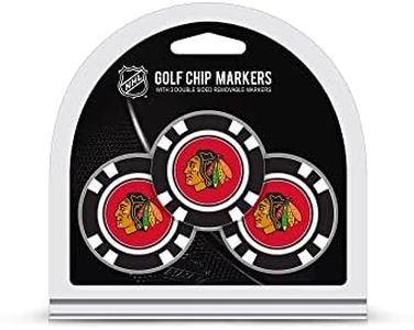 Team Golf NHL Chicago Blackhawks 3 Pack Golf Chip Ball Markers, Poker Chip Size with Pop Out Smaller Double-Sided Enamel Markers