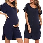 iClosam Womens Maternity Nursing Nightdress Button Down Nightgown Cotton Nighties for Women Nightwear Nightdresses for Hospital Pregnancy Blue