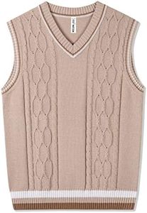 Kid Nation Boys Sweater Vest 100% Cotton School Uniform Vest for Girls Boy Toddler Kids Knit Vest, Khaki, 5-6 Years