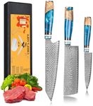 oFuun Kitchen Knife Set, 3 pcs Professional Chef Knife Set-Sharp 8" Chef Knife & 8" Santoku Knife & 5" Utility Knife, Japanese VG-10 Damascus Steel Cooking Knives Set with Gift Box…