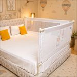 Kids Station 2 Side Premium Bed Rail Guard (6.3ft x 5ft / 190cm x 150cm), Bed Railing for Baby Safety, Kids Toddler Bed Protector Side Walls, Adjustable Height, Portable & Foldable (White)