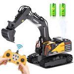 RC Excavator Toy for Boys - 2.4Ghz Remote Control Construction Vehicle, 11-Channel Excavator Toy with Metal Shovel, Lights, Sound & Spray, 2×30 Mins Gaming Time, Digger Toys for Kids 3-5 4-7 8-12.
