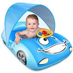 LAYCOL Baby Pool Float with UPF50+ Adjustable Canopy,Car Shaped Baby Swimming Float，Infant Baby Floatie,Toddler Pool Float for Baby 3-36 Months