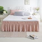 AYASW Bed Skirt-16 Inch Drop Dust Ruffle Three Fabric Sides Wrap Around Ruffled (Queen/King, Pink)