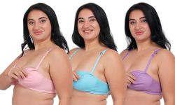 Fabme Women's Cotton Wire Free Casual Balconette Bra (Pack of 3) (Po3-BR_219_Seagreen, Lavender, Pink