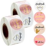 1000 Pieces Handmade with Love Stickers 1 Inch Foil Homemade Baking with Love Sticker for Baking Store, Wedding, Party and Small Business Present Stickers