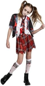 Spooktacular Creations costume da scolaretta zombi, costume da zombi sanguinante da ragazza per bambini, Halloween, scuola, festa di evento Dress Up-XL