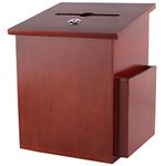 Rich Mahogany Wood Charity Donation & Suggestion Box Office Ballot Box with Pocket Comes with Locking Hinged Lid for Table Or Counter-top use (Dark Mahogany)