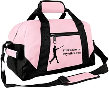 Personalized Passion 14” Small Sports Duffel Bags for Kids - Waterproof Travel Duffle with Name & Baseball Design - Pink Two-Toned Kids Weekender Bag for Boys and Girls