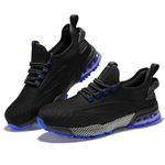 SPIEZ Composite Toe Slip Resistant Safety Shoes, Non-Steel-Toe Ultra Lightweight Air Cushion Puncture Proof Athletic Gym Breathable Unisex Safety Trainers Black/Blue UK2.5-11