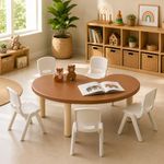 eHomeKart Kids Table & 5 Chair Set | 118.8x65x42 cm Moon Shape Table for Children | Plastic Study Table & Chair Set for Kids |Rounded Edges | Lightweight & Sturdy | Playroom School Home | Boys & Girls