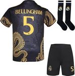 YSGTZY R. Madrid Bellingham #5 Special Gold Dragon Edition Football Soccer Jersey/Shorts Socks Gift Set Youth Sizes (Black, 24.)