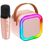 IROO Mini Karaoke Machine for Kids Adults, KARAFUN Premium with Thousands of Karaoke Songs,Bluetooth Speaker with Wireless Mic for for Birthday Family Home Party(Rose Gold)