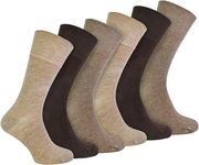 IOMI Footnurse - Men's 6 Pack Bamboo Non-Elastic Diabetic Socks with Hand-Linked Toe Seams - (Size 6-11 UK, Brown)