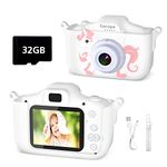 Cocopa Kids Camera Digital Camera for 3-12 Year Old Girls,1080P HD Video Camera for Kids with 32GB SD Card/2 Inch IPS Screen, Birthday Christmas Toy Gifts for 3 4 5 6 7 8 Year Old Girls(White)