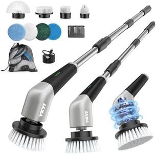 YKYI Electric Spin Scrubber, Cordless Power Scrubber Cleaning Tool with 8 Replaceable Heads and Extension Handle for Bathroom, Tub, Tile, Floor, Grout and Car (Gray)