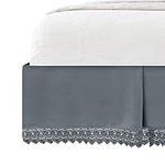 Elegant Comfort Narina Collection Lace Bed Skirt 15inch Drop, 1500 Thread Count Egyptian Quality, Sophisticated Design for a Vintage Look- Easy Care and Wrinkle Resistant, Lace Bedskirt, Queen, Gray