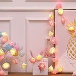 Rose Flower String Lights 19.6 Ft 40 LED Artificial Rose Garland Fairy Lights USB Charged Rose Light for Wedding Anniversary Garden Party Decor Gift for Girls (Pink+White)