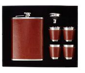 Hip Flask - ON STORE Stainless Steel & Stitched Leather Hip Flask 8 oz (230 Ml),Wine Whiskey Vodka Alcohol Drinks Pocket Bottle with Funnel Gift Set for Men Women (Brown 4 Shots)