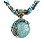 Harlorki Women Lady Handmade Retro Vintage Bohemian Style Twist Woven Rope Chain Turquoise Rhinestone Pendant Collar Necklace Fashion Jewelry, Large, Metal, No Gemstone