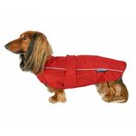 DJANGO City Slicker Water-Repellent Dog Raincoat and All-Weather Jacket with Reflective Piping (Small, Cherry Red)