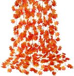 QIUKUN 12 Pack Fall Leaf Garland, Hanging Vines Garland Artificial Fall Maple Leaves Garland Thanksgiving Decor for Home Wedding Fireplace Party (Orange, 12 Pcs)